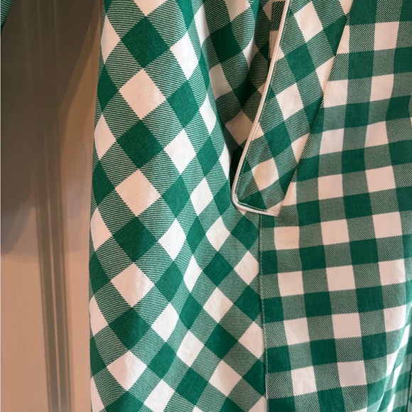 Isaac Mizrahi Green and White Gingham Twill Car Coat Trench - Picture 4 of 13